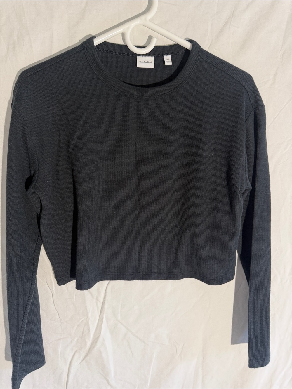 Sunday Best Black Long-Sleeve Cropped Thermal Top